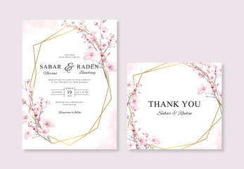 Beautiful wedding card invitation template with hand drawn watercolor floral