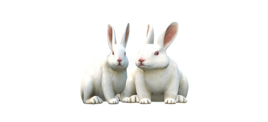 3d illustration of two pets  rabbits isolated on white background-white bunny  hare