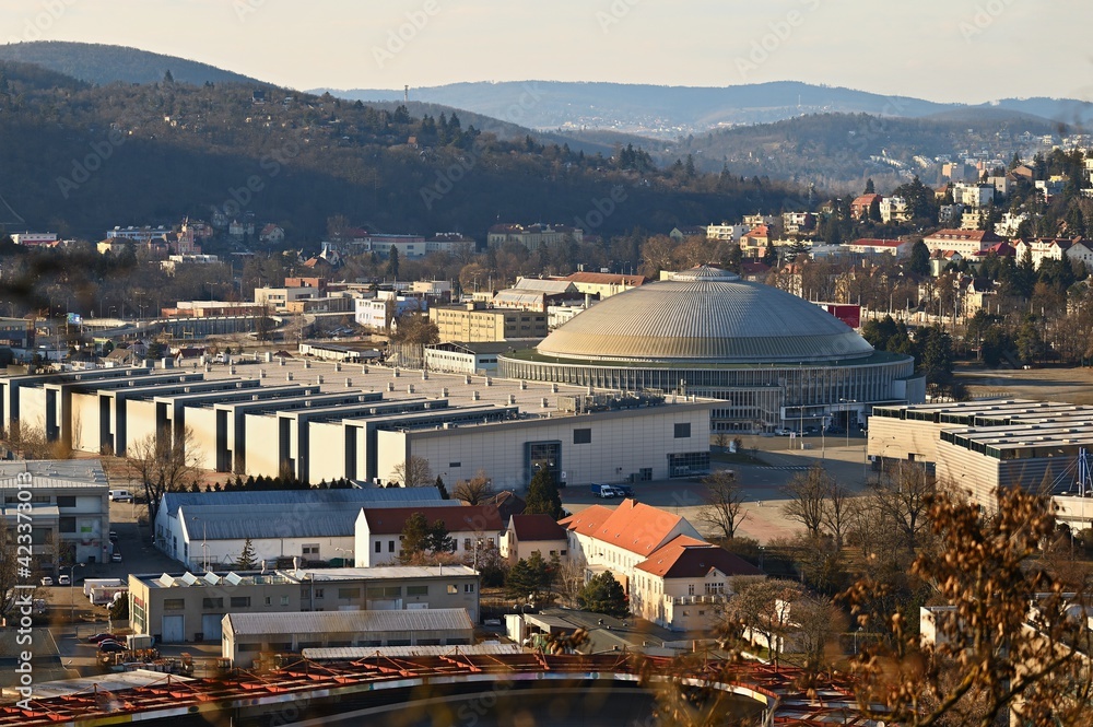 Obraz na płótnie Czech republic, Brno Exhibitions Centre BVV - (BVV Fairs) on the cityscape taken from the hill. Europe. w salonie