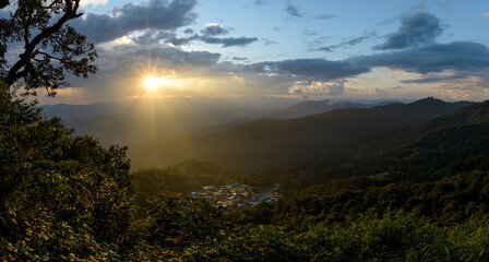 Wall Mural - panoramic mountains in sunset at chiang mai province, thailand.