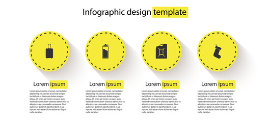 Poster - Set Travel suitcase, Sport bottle with water, Canister for gasoline and Christmas sock. Business infographic template. Vector