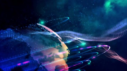 Wall Mural - globe abstract wireframe dynamic sci-fi concept with glowing waves in outer space. 4k uhd 3d video l