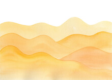 Watercolor Wavy Hills Silhouette, Hand Painted Background With Hues Of Yellow Shapes