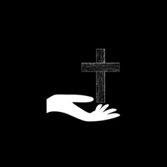 Sticker - Hand with holy cross icon isolated on dark background