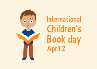 Wall Mural - International Children's Book Day vector. Cute little boy with a book vector. Children's Book Day Poster, April 2. Important day