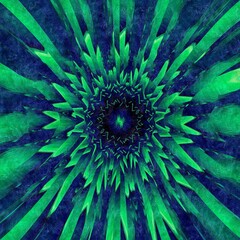 Wall Mural - Abstract Blue & Green Fractal Background - Blended by grunge, this exploration dives deep into this colorful design. What's at the center?