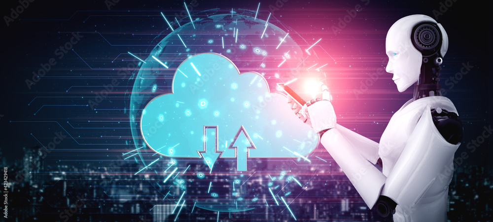 AI robot using cloud computing technology to store data on online ...