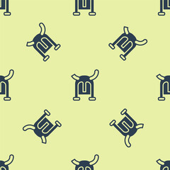 Wall Mural - Blue Viking in horned helmet icon isolated seamless pattern on yellow background. Vector