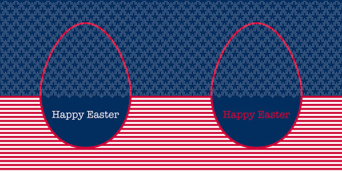 Wall Mural - Easter Eggs seamless vector horizontal border decorated with colours and symbols of the USA flag. Geometric pattern with red and white stripes and white five pointed stars on blue background.