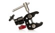A camera stand clamp grip with a mini ball head joint on a white background