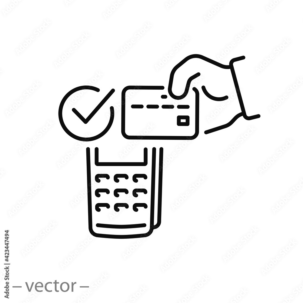 successful cashless payment icon, bank credit card, approved ...