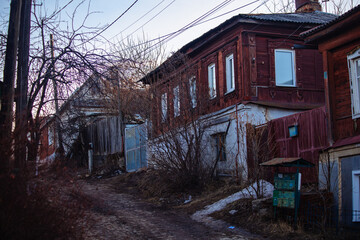 Wall Mural - Old houses on low-rise street in old poverty part of Voronezh in Russia