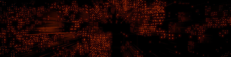Futuristic, Orange Digital Grid background. Network Tech Wallpaper Banner. 3D Render 