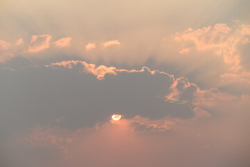Wall Mural - Beautiful vanilla sky with clouds and sunlight before sunset, Nature background