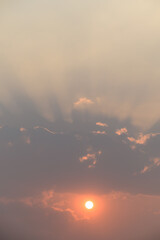 Wall Mural - Beautiful vanilla sky with clouds and sunlight before sunset, Nature background