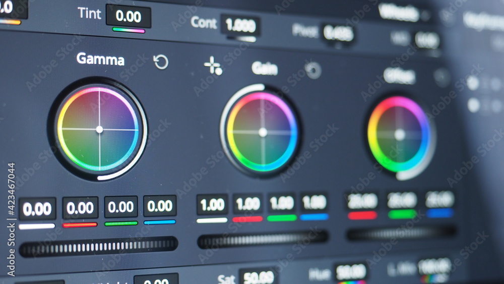 Color grading monitor. RGB colour correction indicator graph on screen ...
