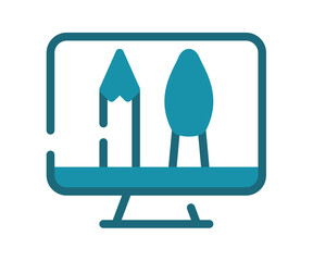 Wall Mural - digital design computer single isolated icon with solid line and dash style