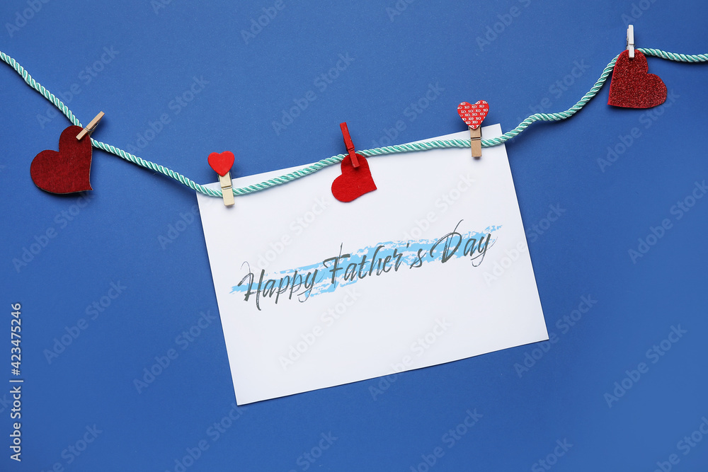 Greeting card for Father's Day celebration on color background