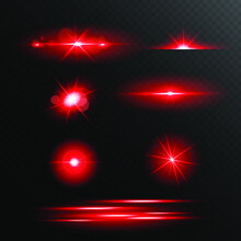 Set Of Red Light Effects, Spotlights, Flash, Stars And Particles For Your Design. Eps 10 Vector Illustration.