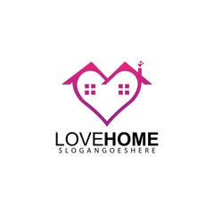 Poster - Love Home Logo. Heart and House Icon Combination. Health and Care Symbol. Vector Logo Design