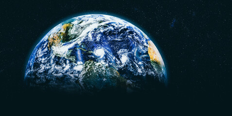 Planet earth globe view from space showing realistic earth surface and world map as in outer space point of view . Elements of this image furnished by NASA planet earth from space photos.