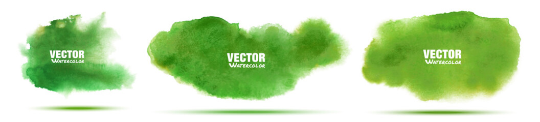 Wall Mural - green abstract hand drawn watercolor background set. watercolor color splashing on the paper. vector