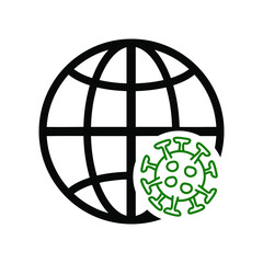 Wall Mural - planet earth and coronavirus cell icon. symbol vector flat design. sign isolated white background ep