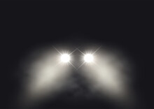 Car Headlights In Foggy Atmosphere