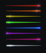 Vector Motion Lights, Abstract Glowing Lines, Rainbow Colors, Isolated on Black Background Set, Dynamic Lights.
