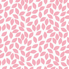 Seamless Pattern With Pink Leaves, White Background, Vector Drawing