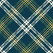 Tartan Plaid Pattern In Blue, Green, Gold. Seamless Textured Check Graphic Background Vector For Spring Autumn Winter Flannel Shirt, Skirt, Blanket, Duvet Cover, Scarf, Other Fashion Textile Print.
