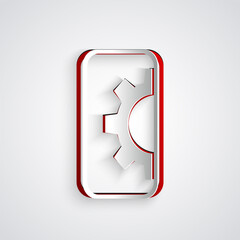 Paper cut Software, web development, programming concept icon isolated on grey background. Programming language and program code on screen mobile. Paper art style. Vector