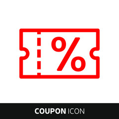 Wall Mural - Red coupon icon.Shopping voucher or Discount ticket icon. Eps 10 vector illustration.