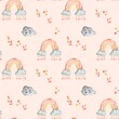 Watercolor illustration. Pattern background in boho style, rainbow and geometric elements