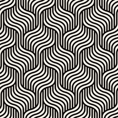Seamless pattern with geometric waves. Endless stylish texture. Ripple monochrome background. Linear weaved grid. Bold interlaced swatch.