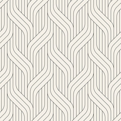 Seamless pattern with geometric waves. Endless stylish texture. Ripple bold monochrome background. Linear weaved grid. Thin interlaced swatch.