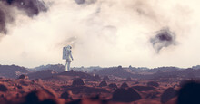 Astronaut Exploring Mars, A Red Planet. Spacewalk