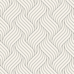 Seamless pattern with geometric waves. Endless stylish texture. Ripple bold monochrome background. Linear weaved grid. Thin interlaced swatch.