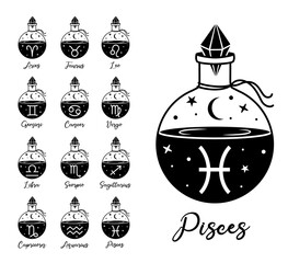 Wall Mural - zodiac signs set. vector illustration on the topic of astrology and horoscopes. magical, mystical he