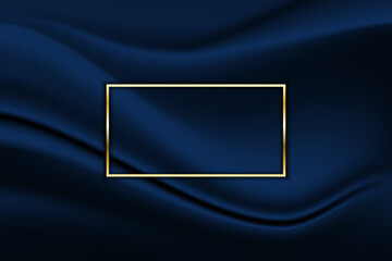 Wall Mural - line square gold luxury on fabric crumpled dark blue background with space for text. vector illustration