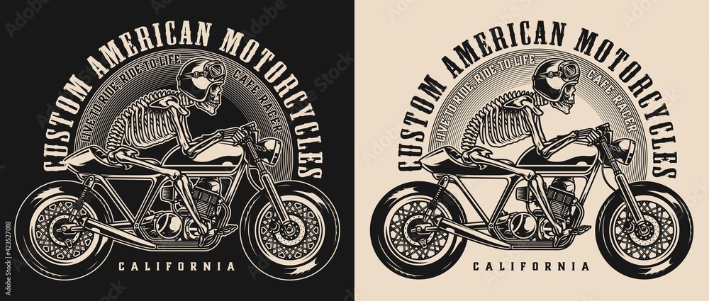 Cafe racer motorcycle vintage emblem - obrazy, fototapety, plakaty 