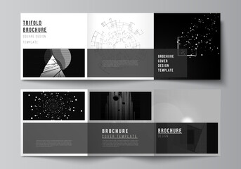 Vector layout of square covers design templates for trifold brochure, flyer, cover design, book design.Black color technology background. Digital visualization of science, medicine, technology concept