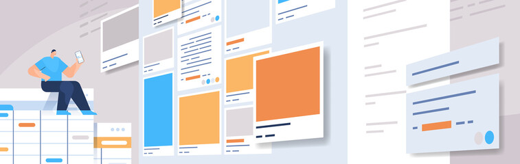 man developer creating mobile app ui interface web application development program software optimization
