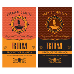 collection of rum labels with yacht and helm in retro style