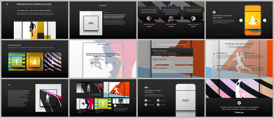 Wall Mural - Vector templates for website design, presentations, portfolio. Templates for presentation slides, leaflet, brochure cover, report. Abstract colored sport backgrounds for sport event, fitness design.