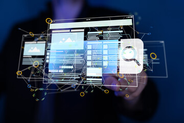 interface web application in hand 3d
