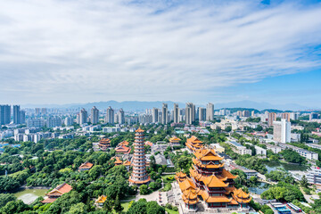 Scenery of Baoen Pagoda and Five Hundred Arhats in Xichan Temple, Fuzhou, Fujian, China