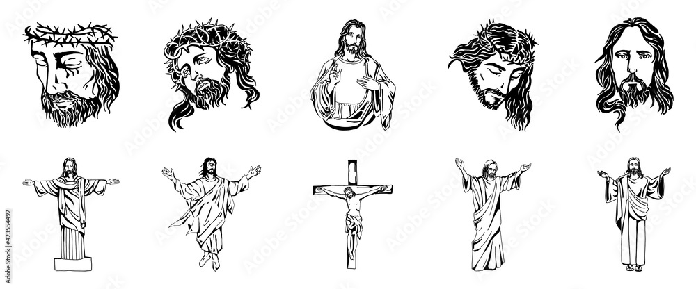 Vector illustration of Jesus Christ, God and bible - obrazy, fototapety, plakaty 