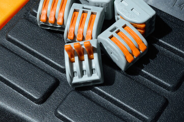 The clamping terminals are located on the tool box. close-up.