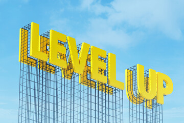 large yellow signboard on metal frame with word level up